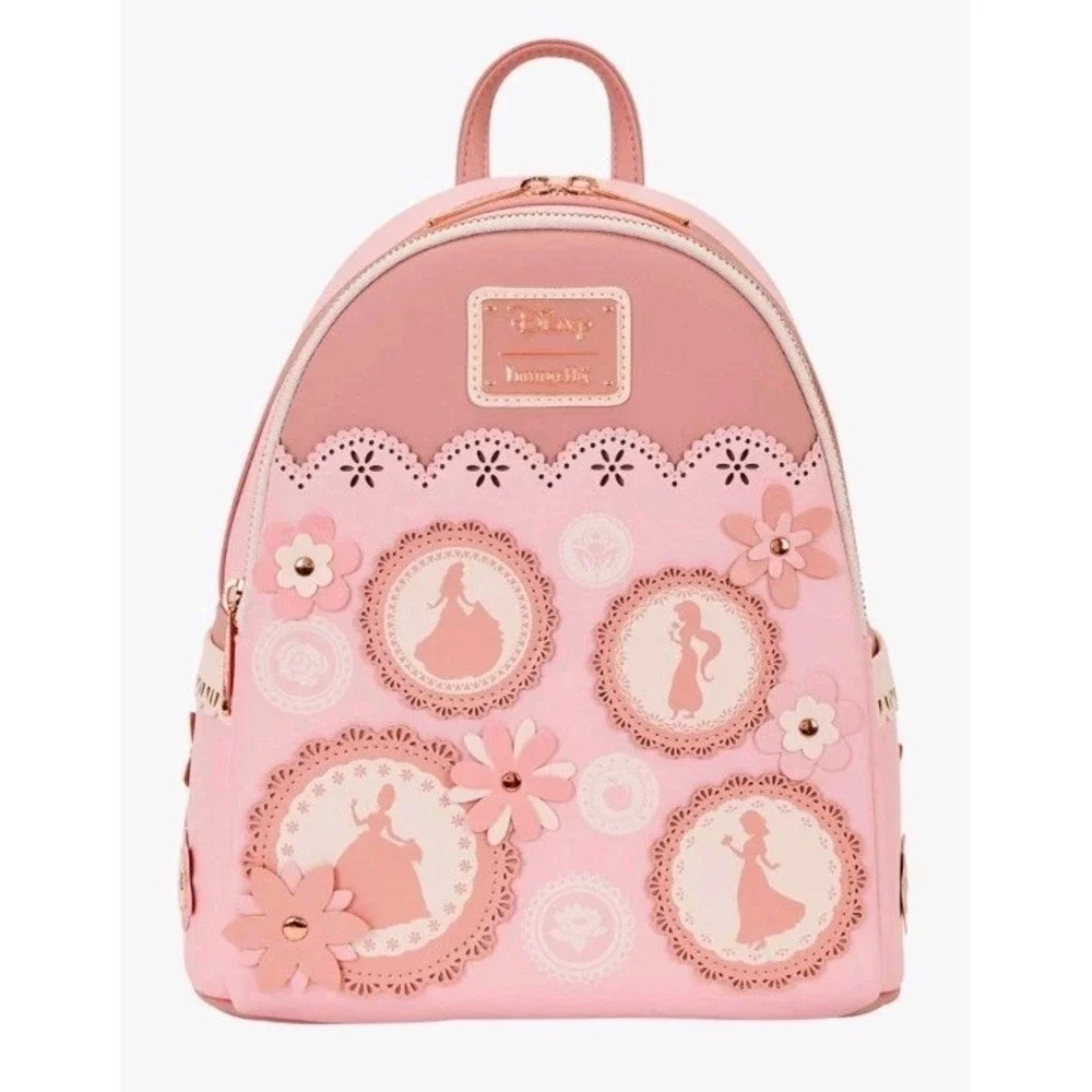 NWT Loungefly Disney Princesses Silhouettes Floral Lace Mini Backpack &‎ WALLET!